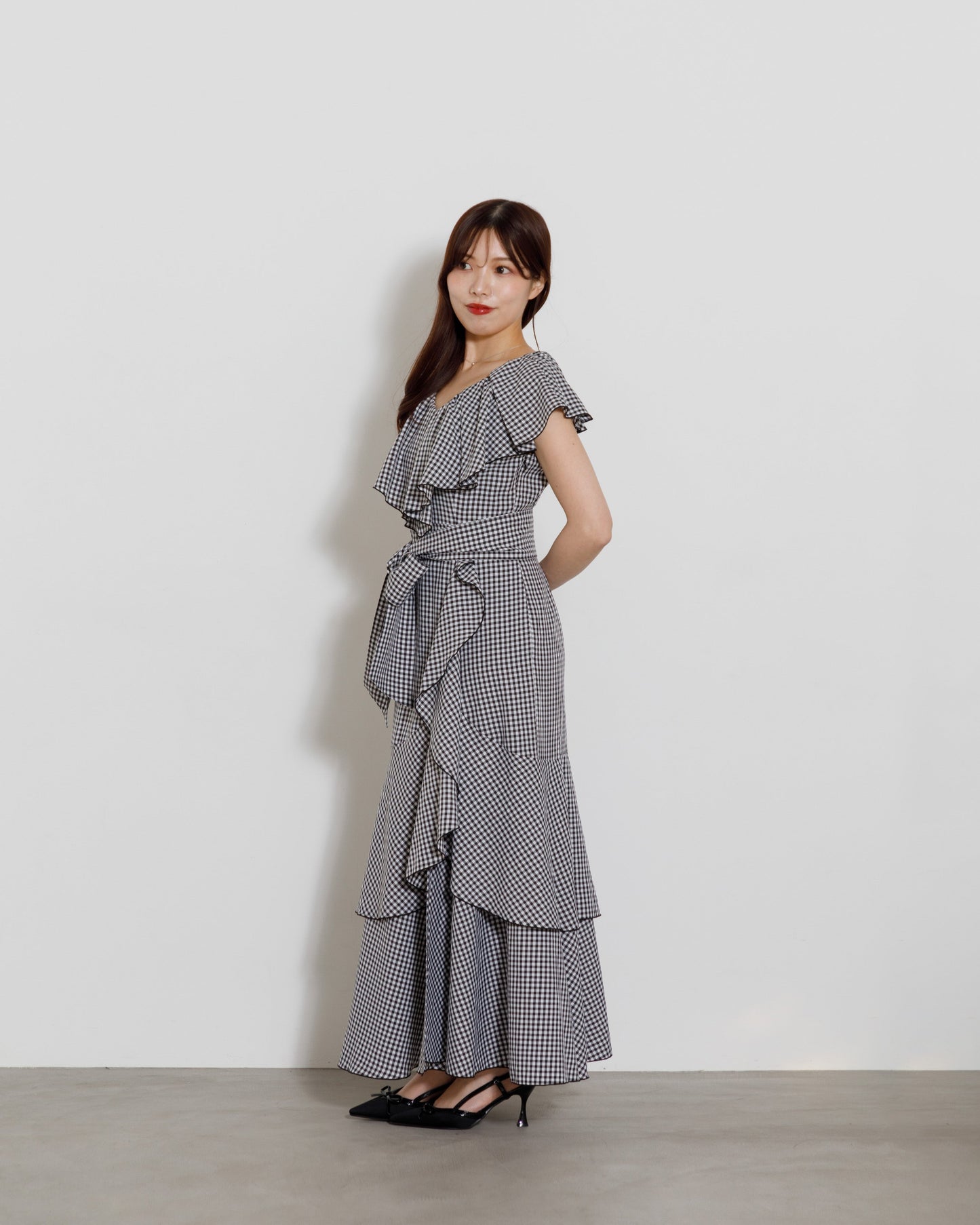 gingham check frill one-piece
