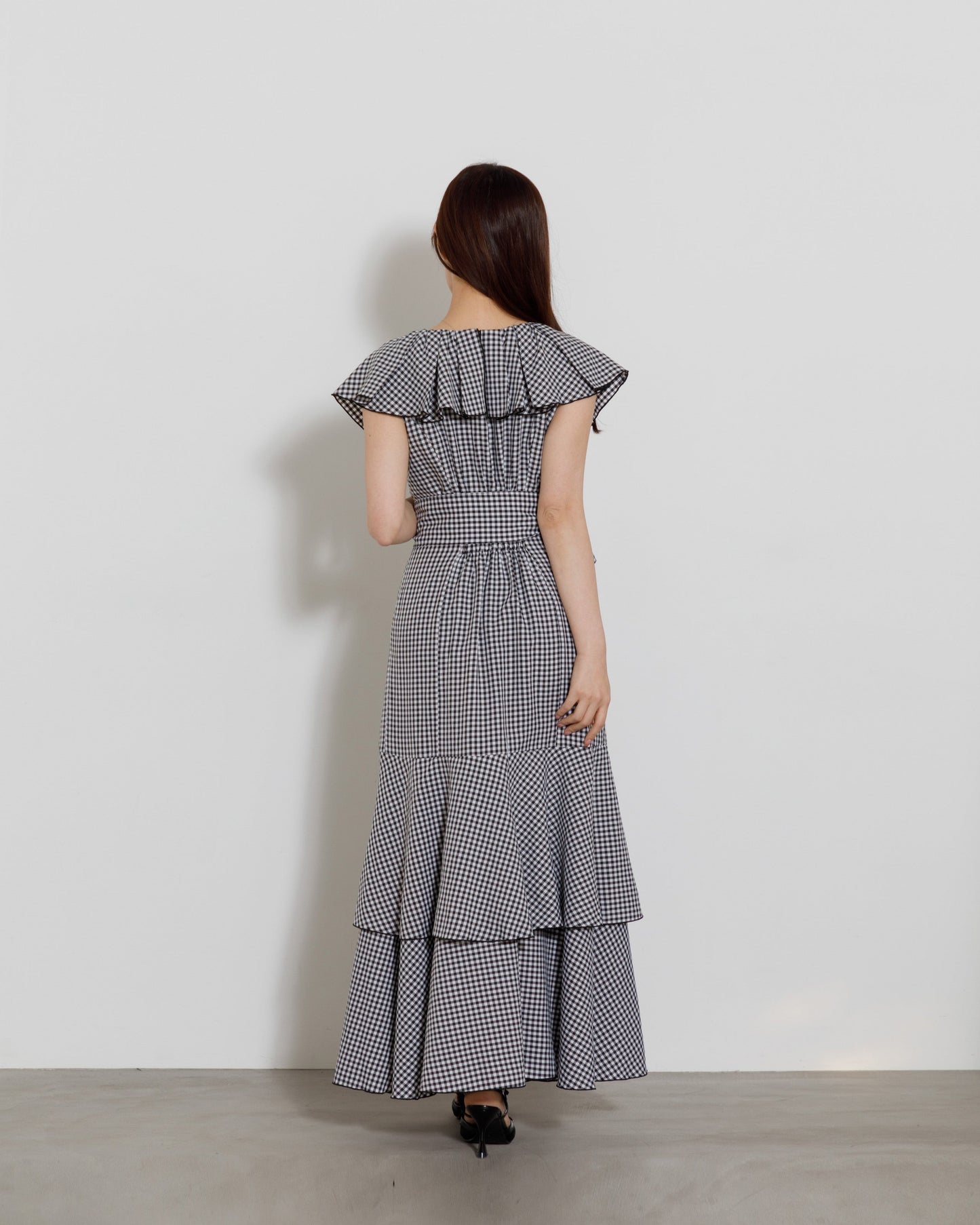 gingham check frill one-piece
