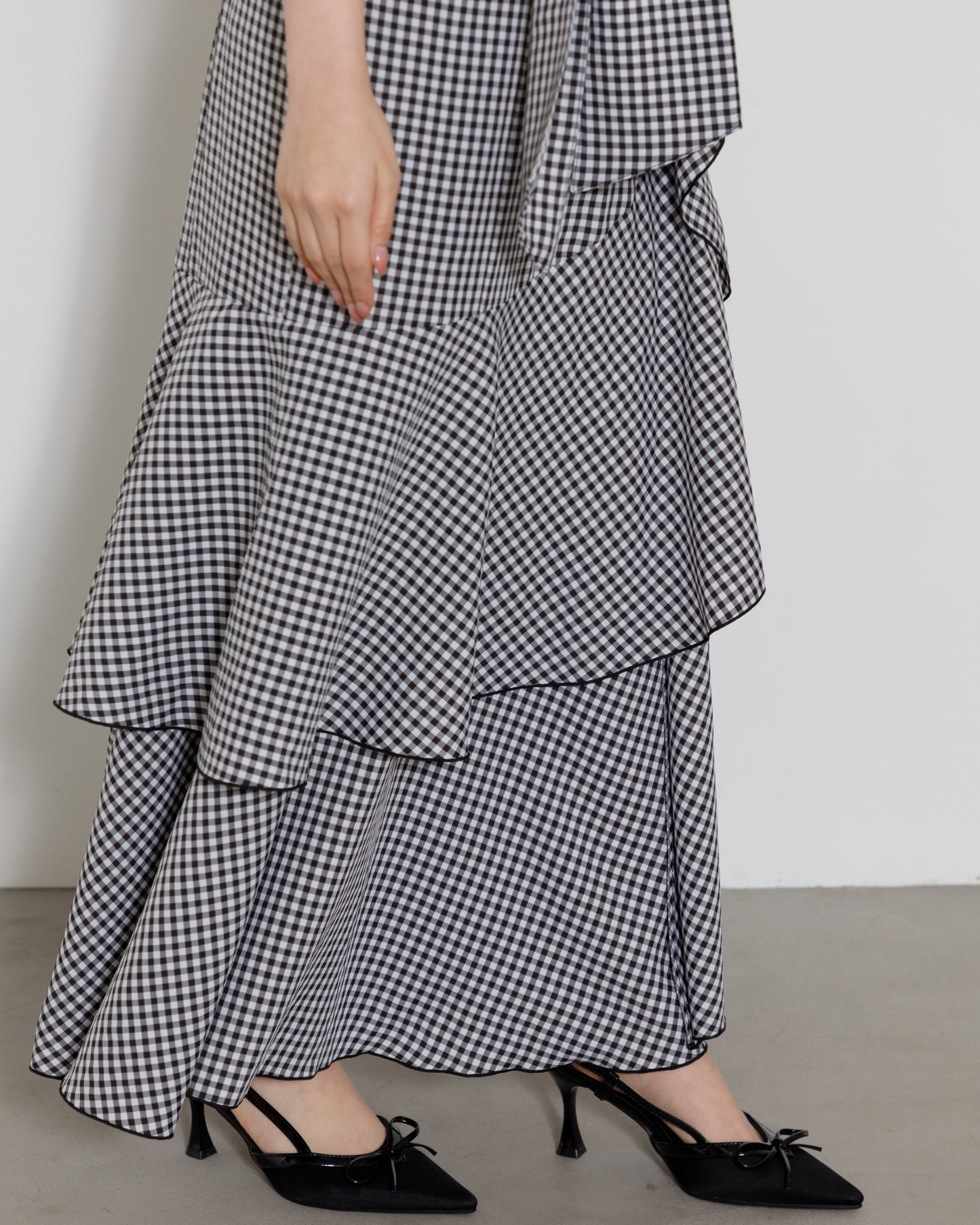 gingham check frill one-piece