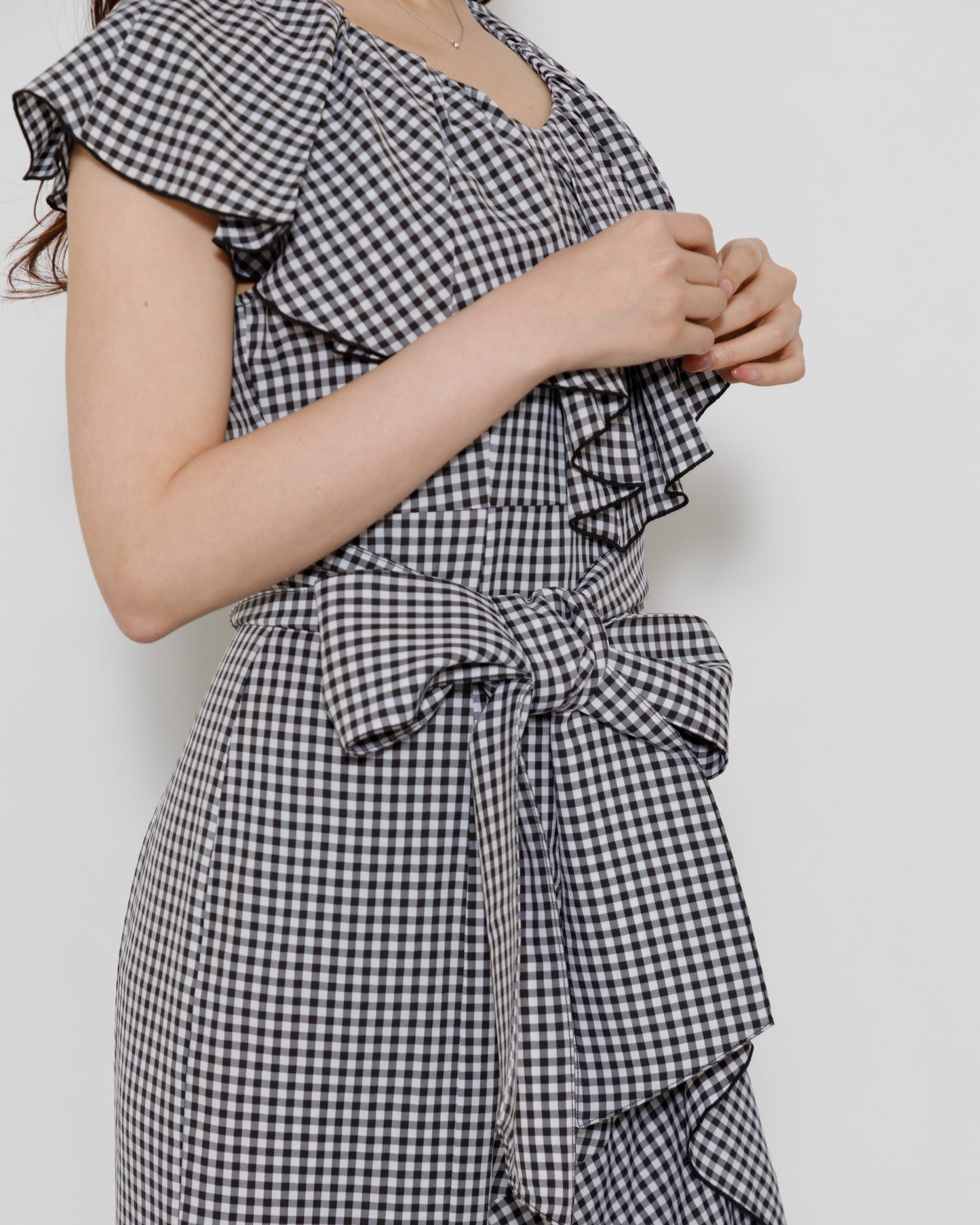 gingham check frill one-piece