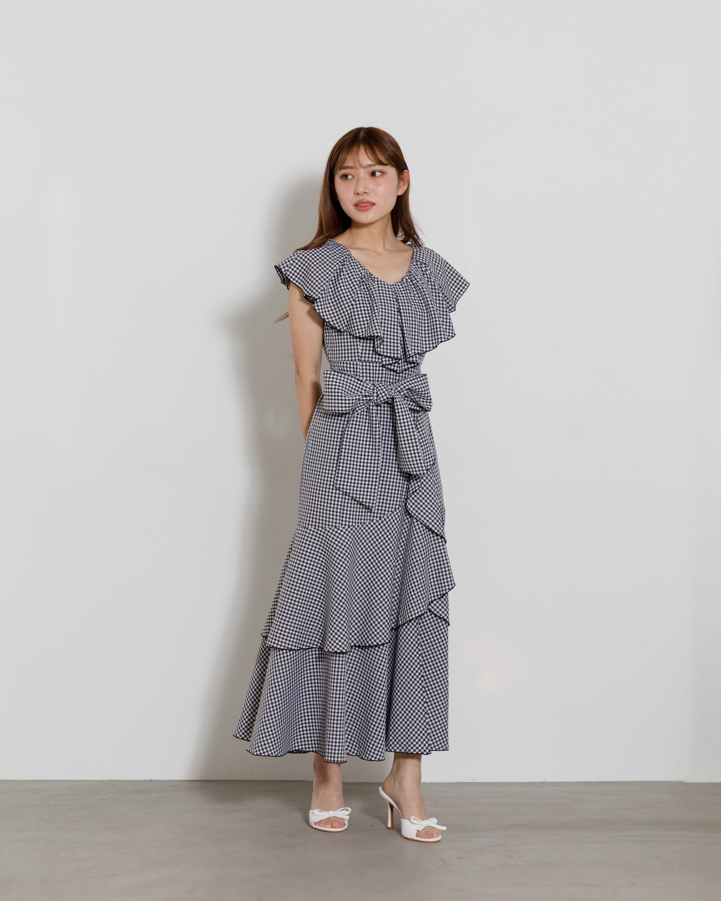 gingham check frill one-piece