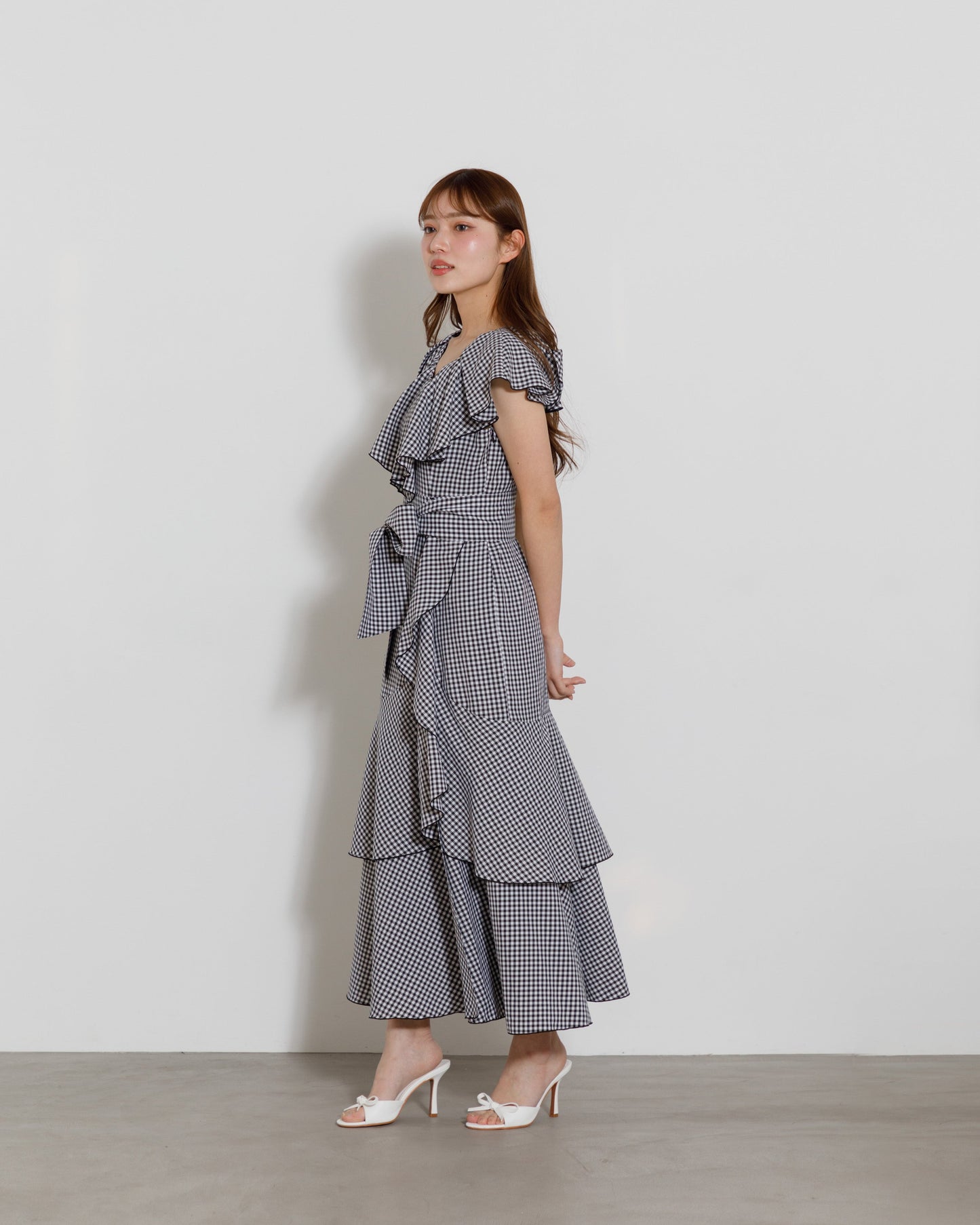 gingham check frill one-piece