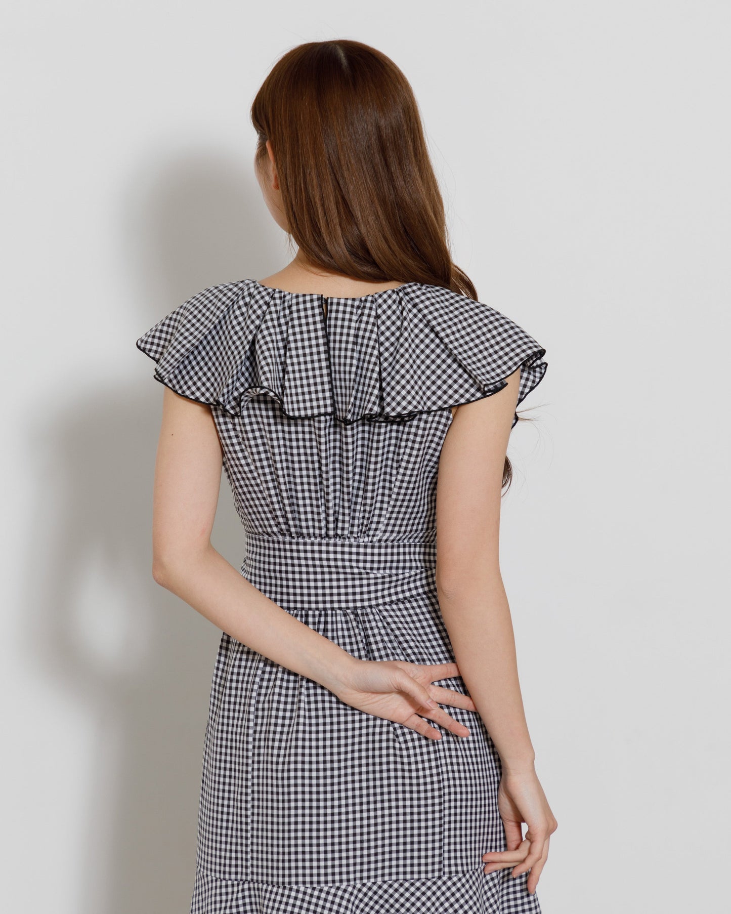 gingham check frill one-piece