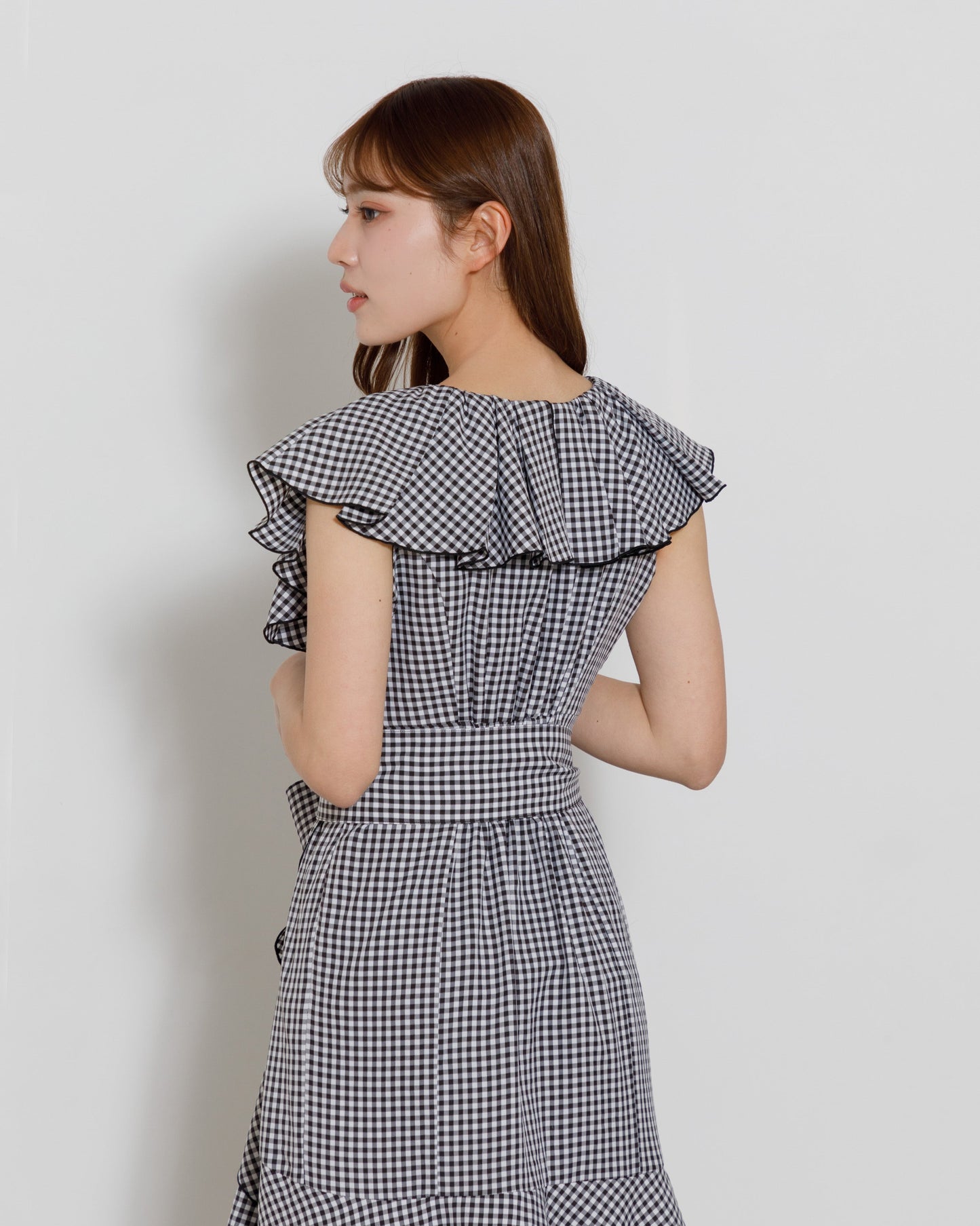 gingham check frill one-piece
