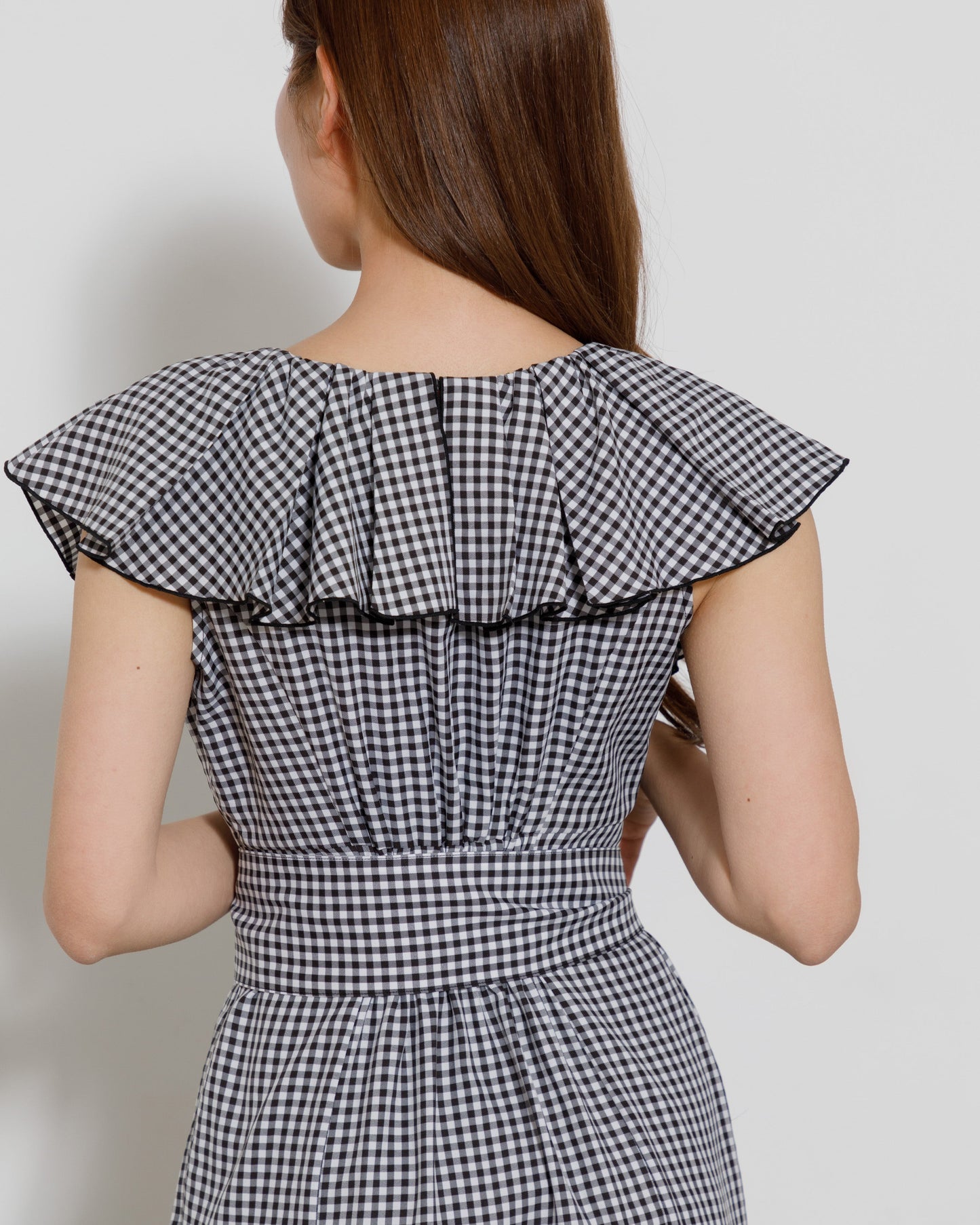 gingham check frill one-piece