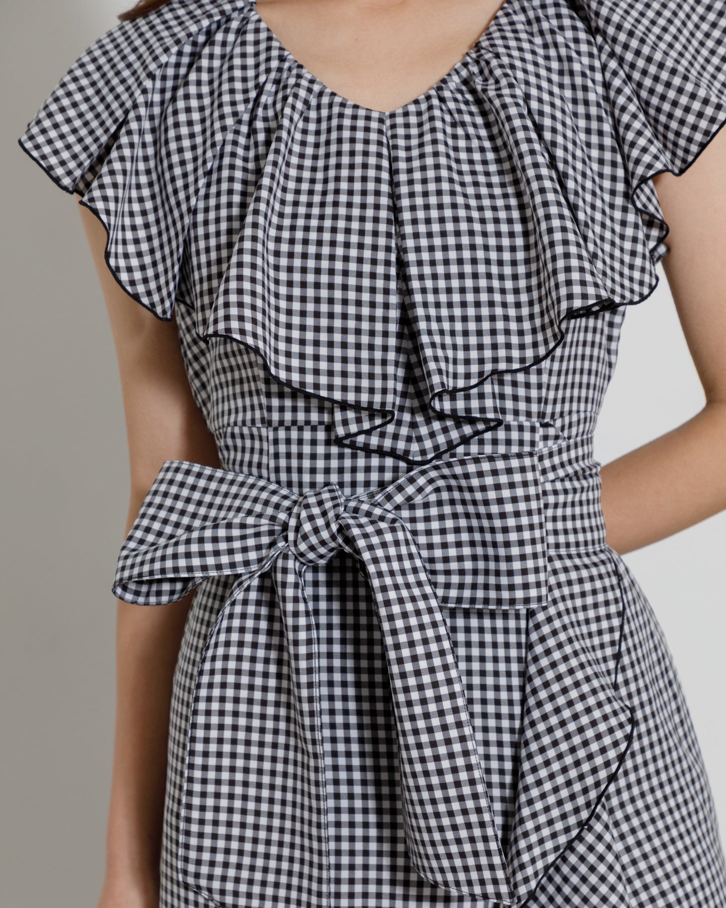 gingham check frill one-piece