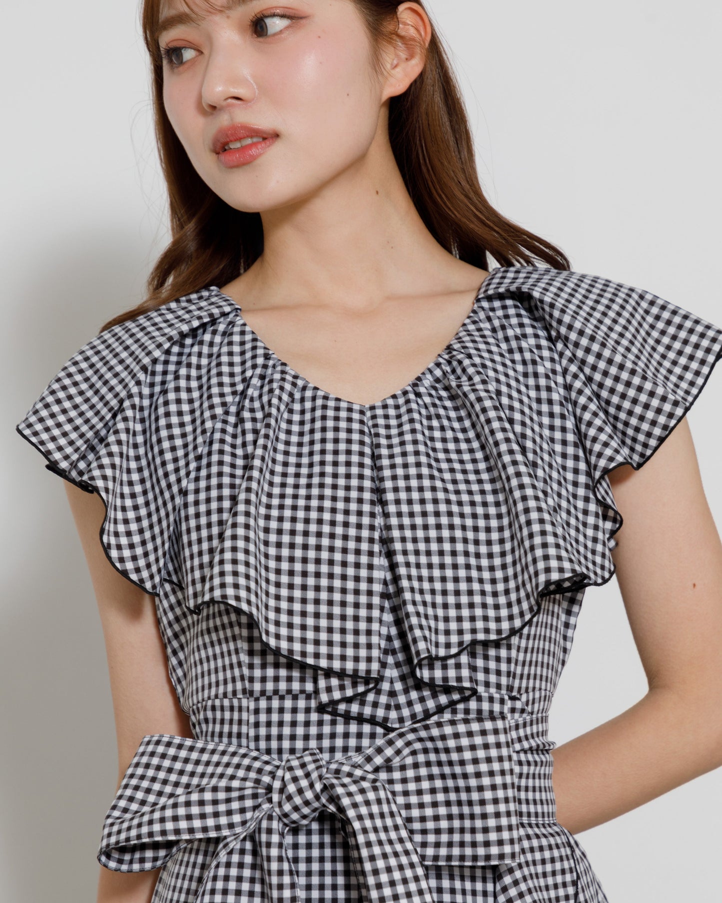 gingham check frill one-piece