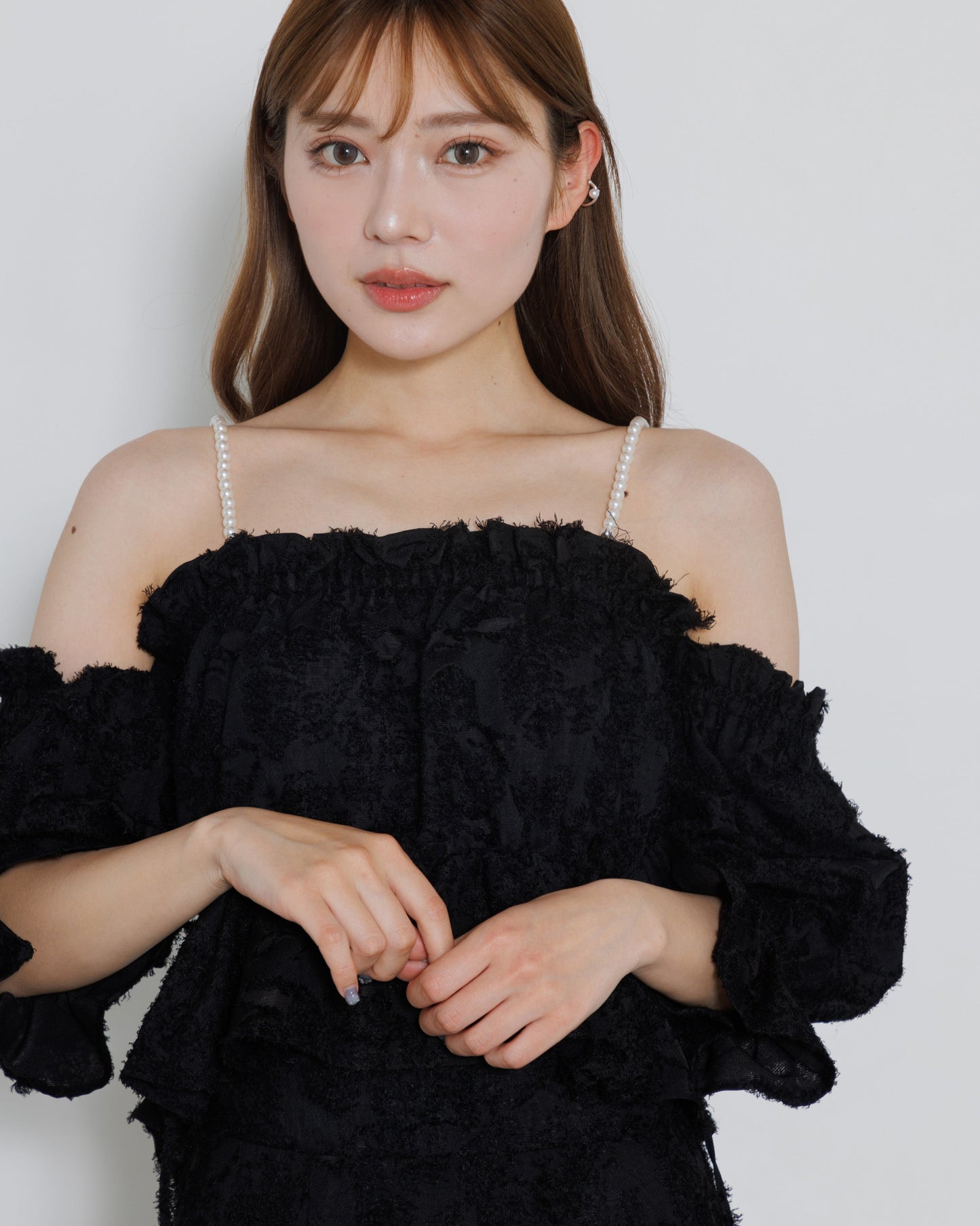 pearl shoulder fringe blouse
