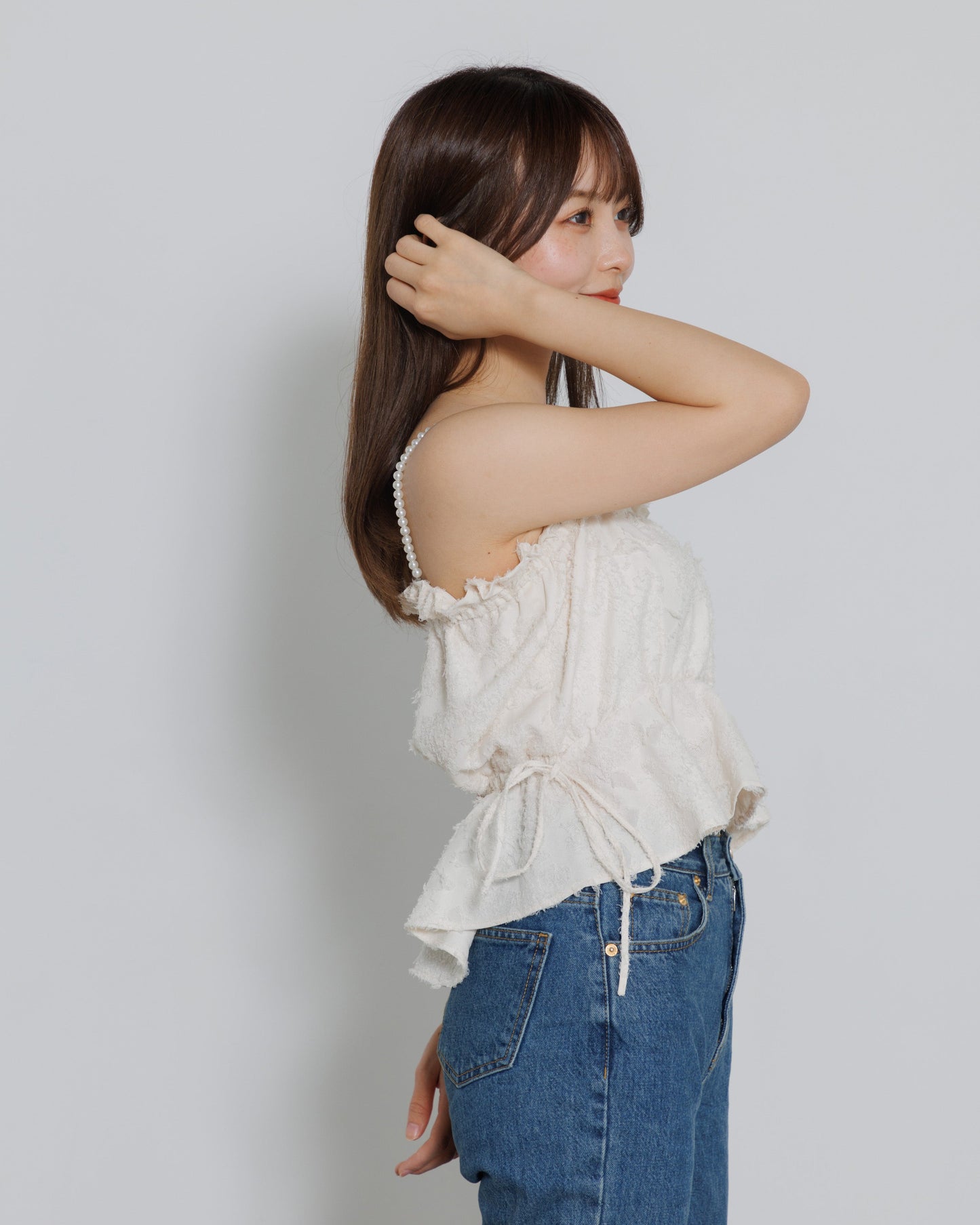 pearl shoulder fringe blouse