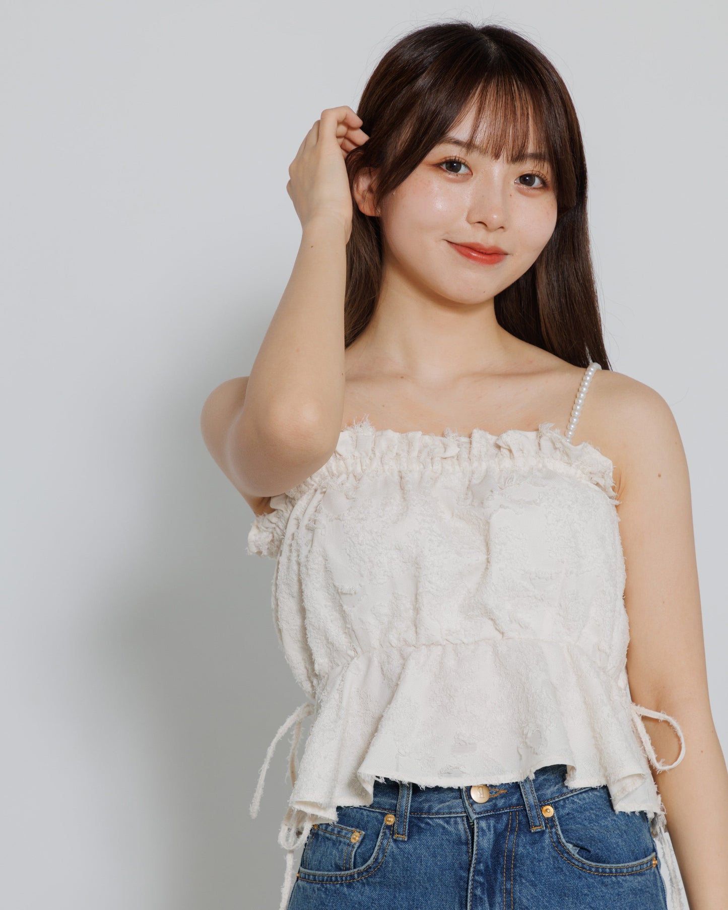 pearl shoulder fringe blouse