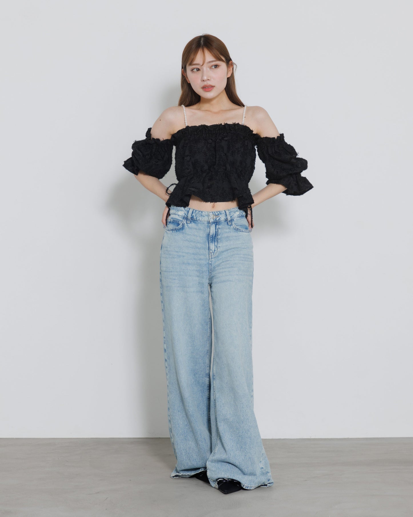 pearl shoulder fringe blouse
