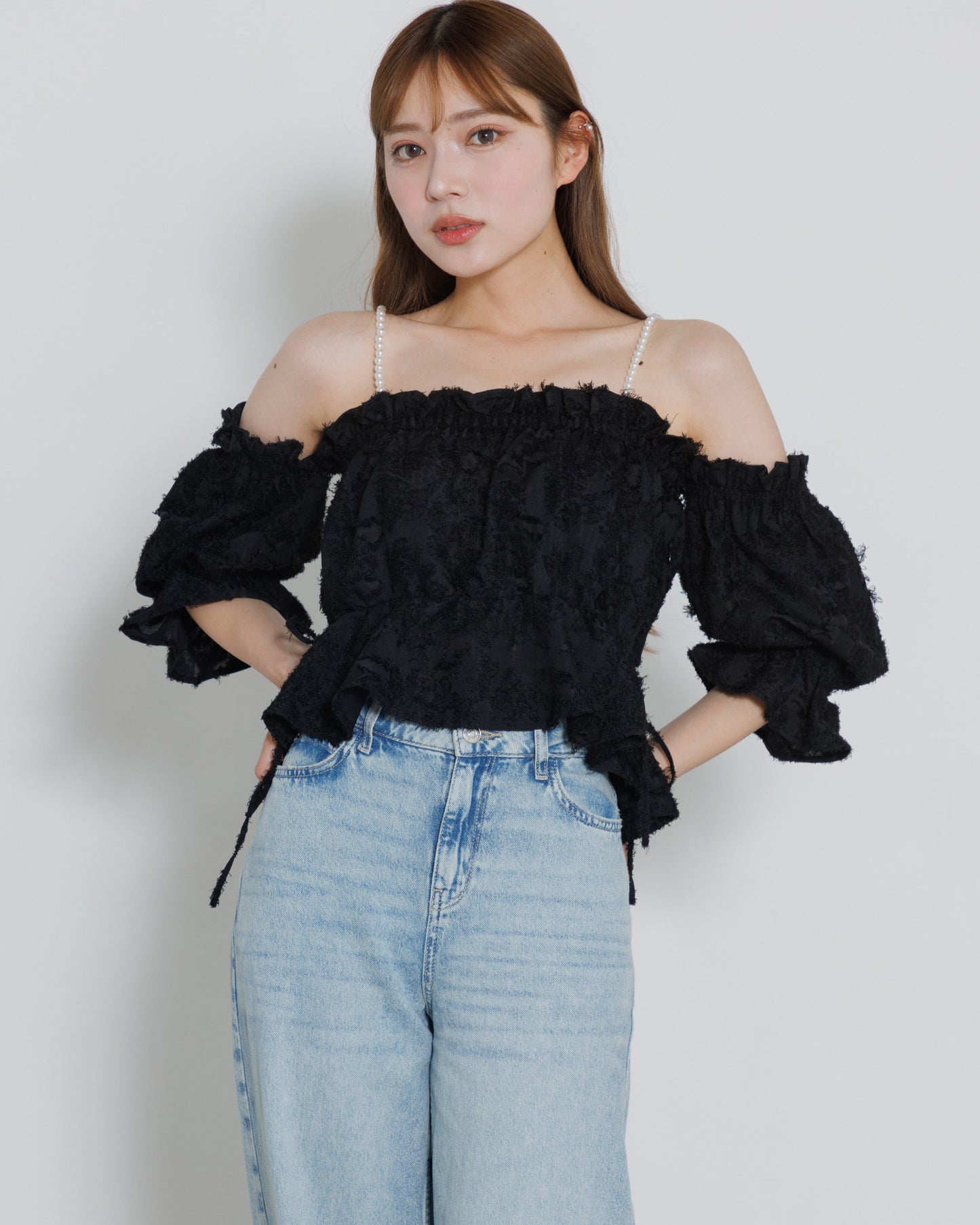 pearl shoulder fringe blouse