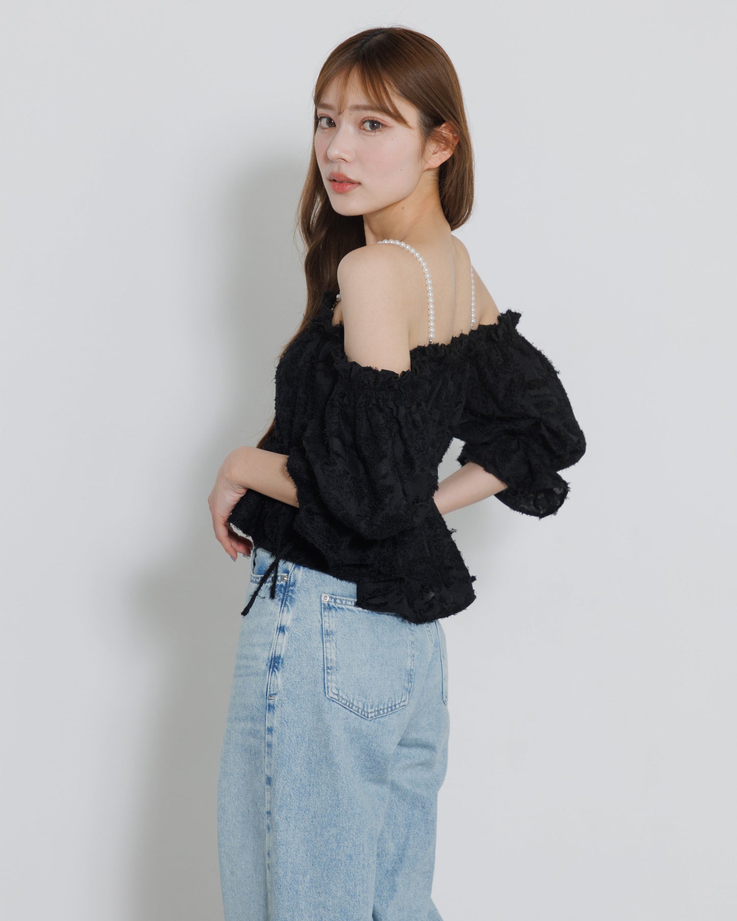 pearl shoulder fringe blouse