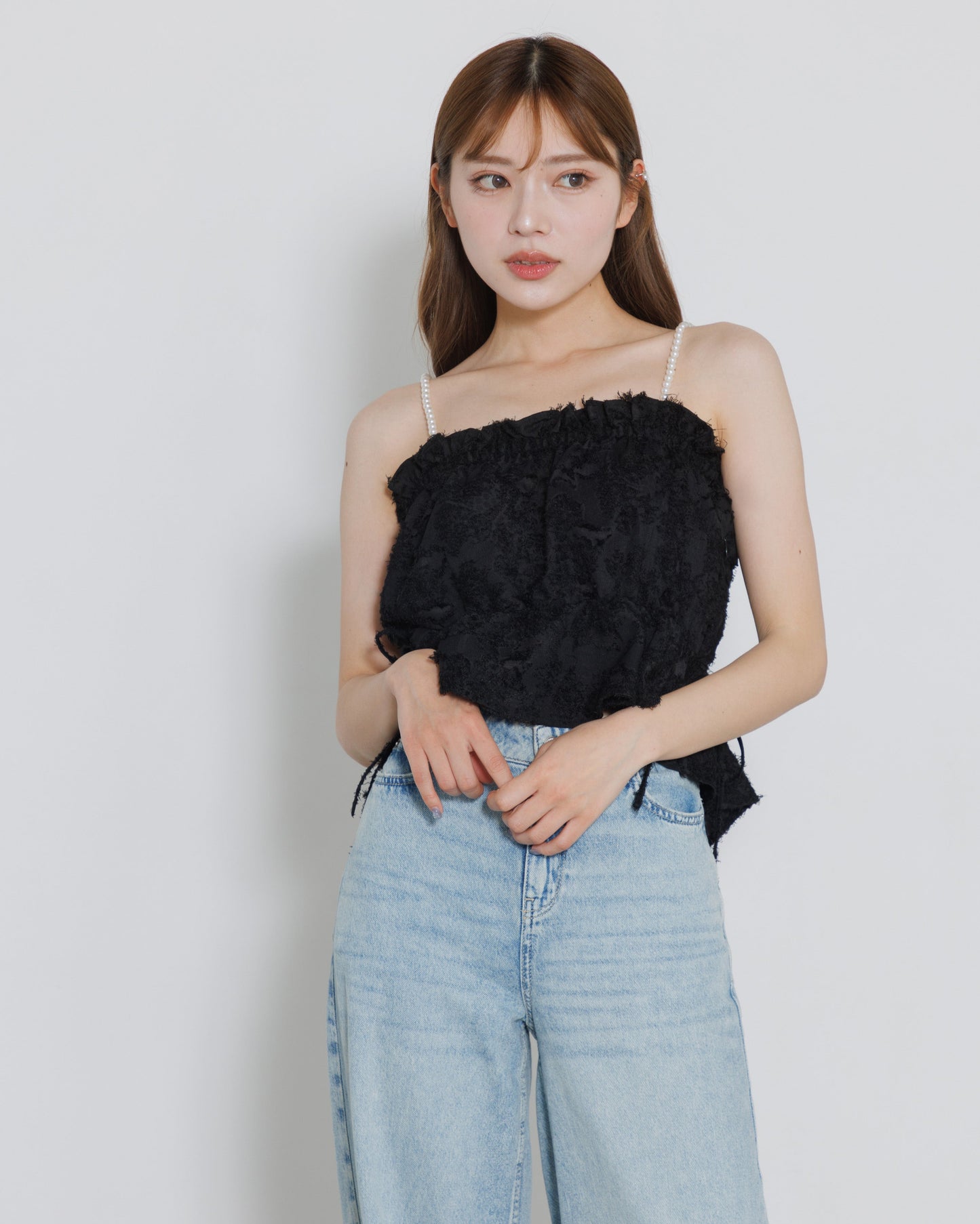 pearl shoulder fringe blouse