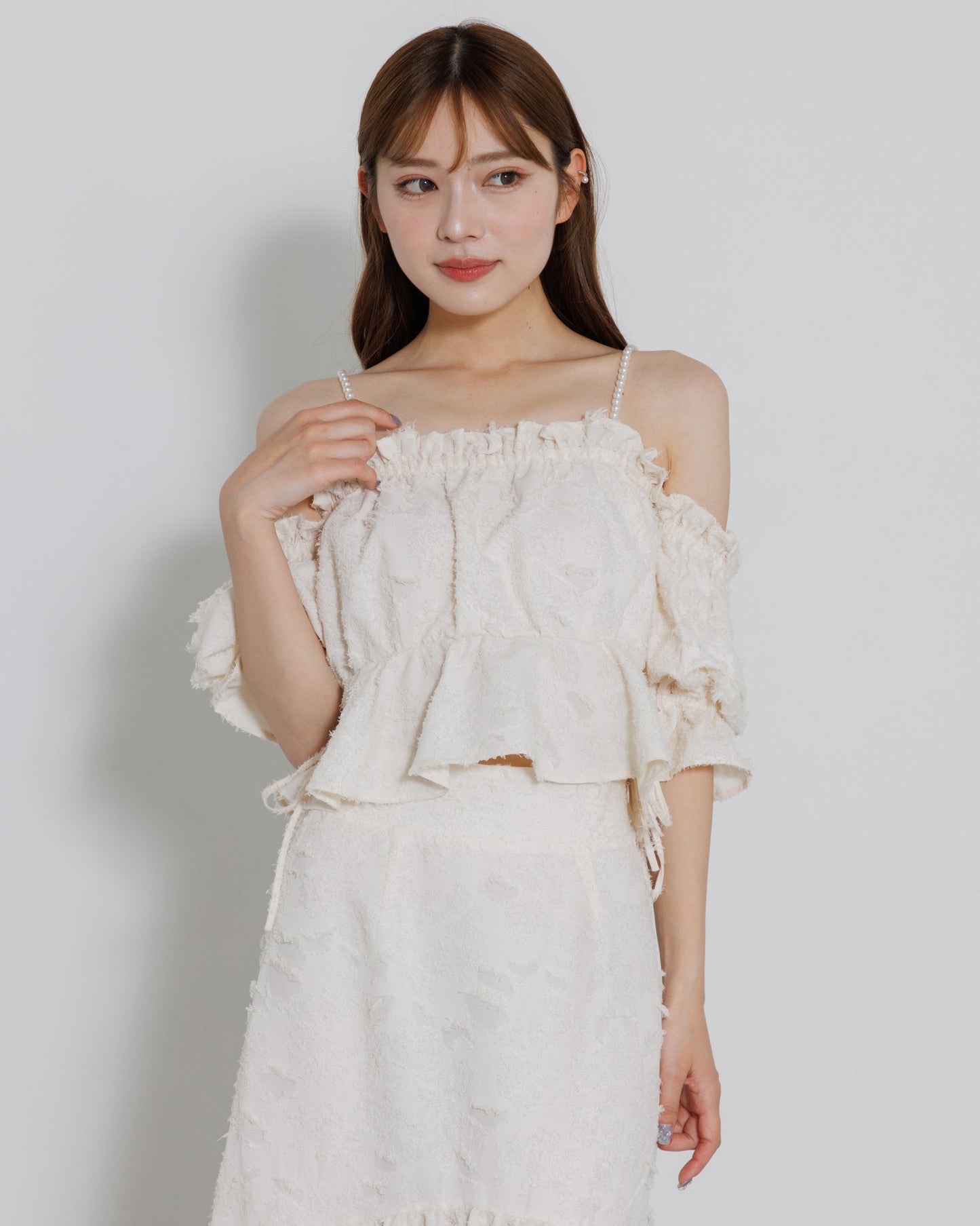 pearl shoulder fringe blouse
