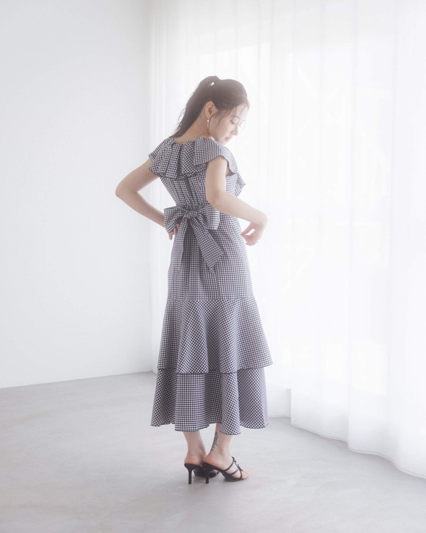gingham check frill one-piece