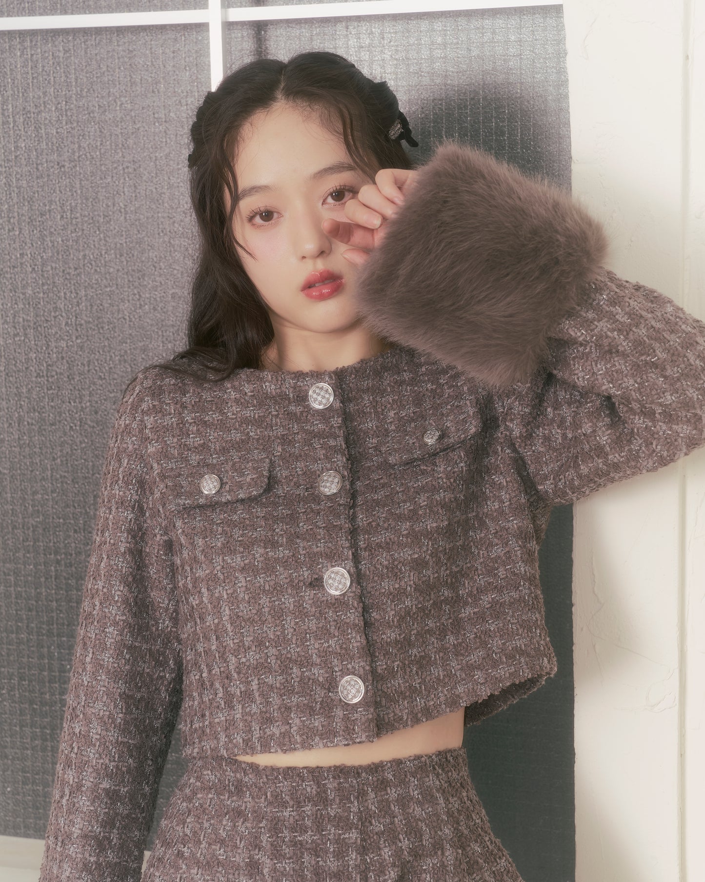 2way tweed like short jacket