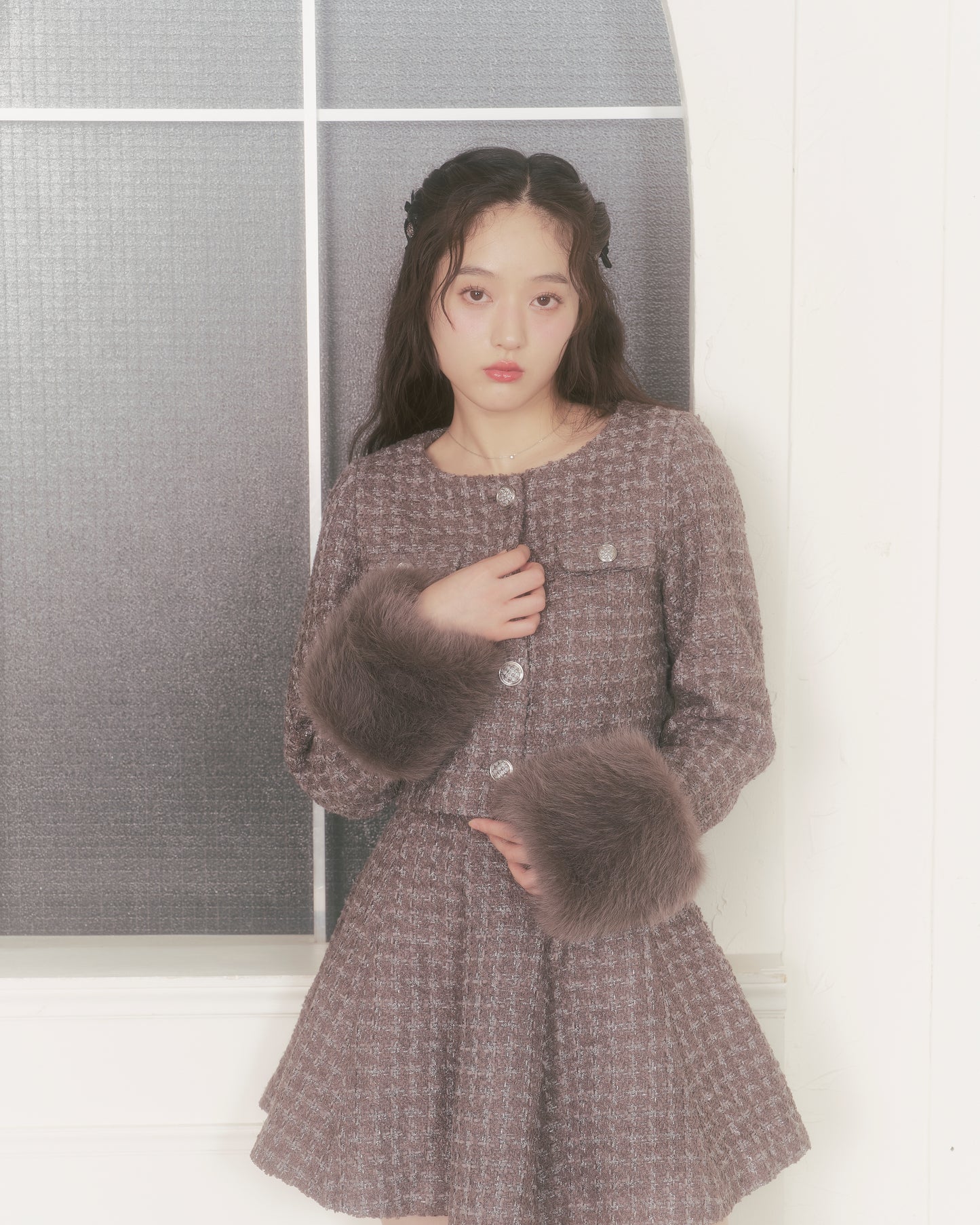 2way tweed like short jacket