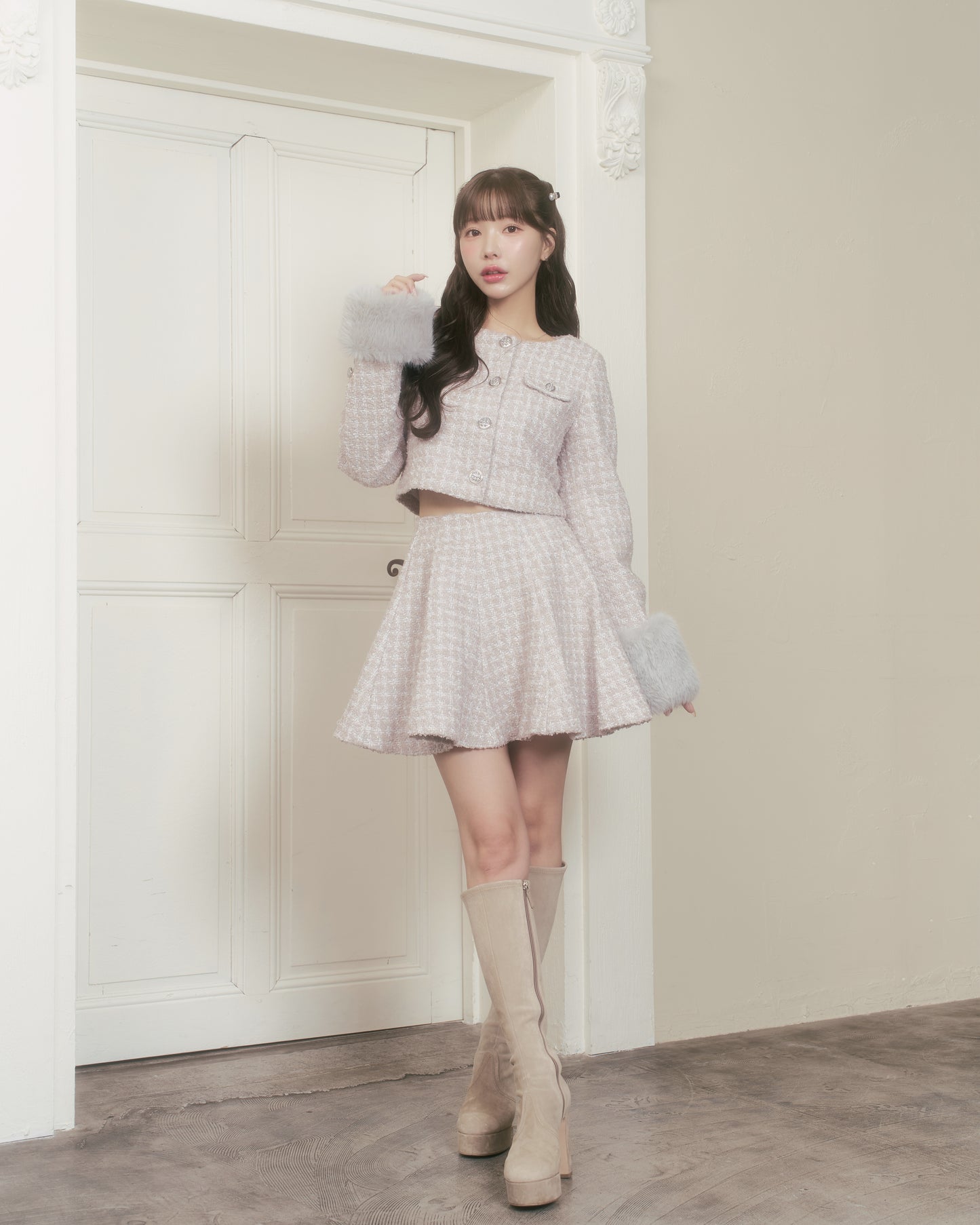 2way tweed like short jacket