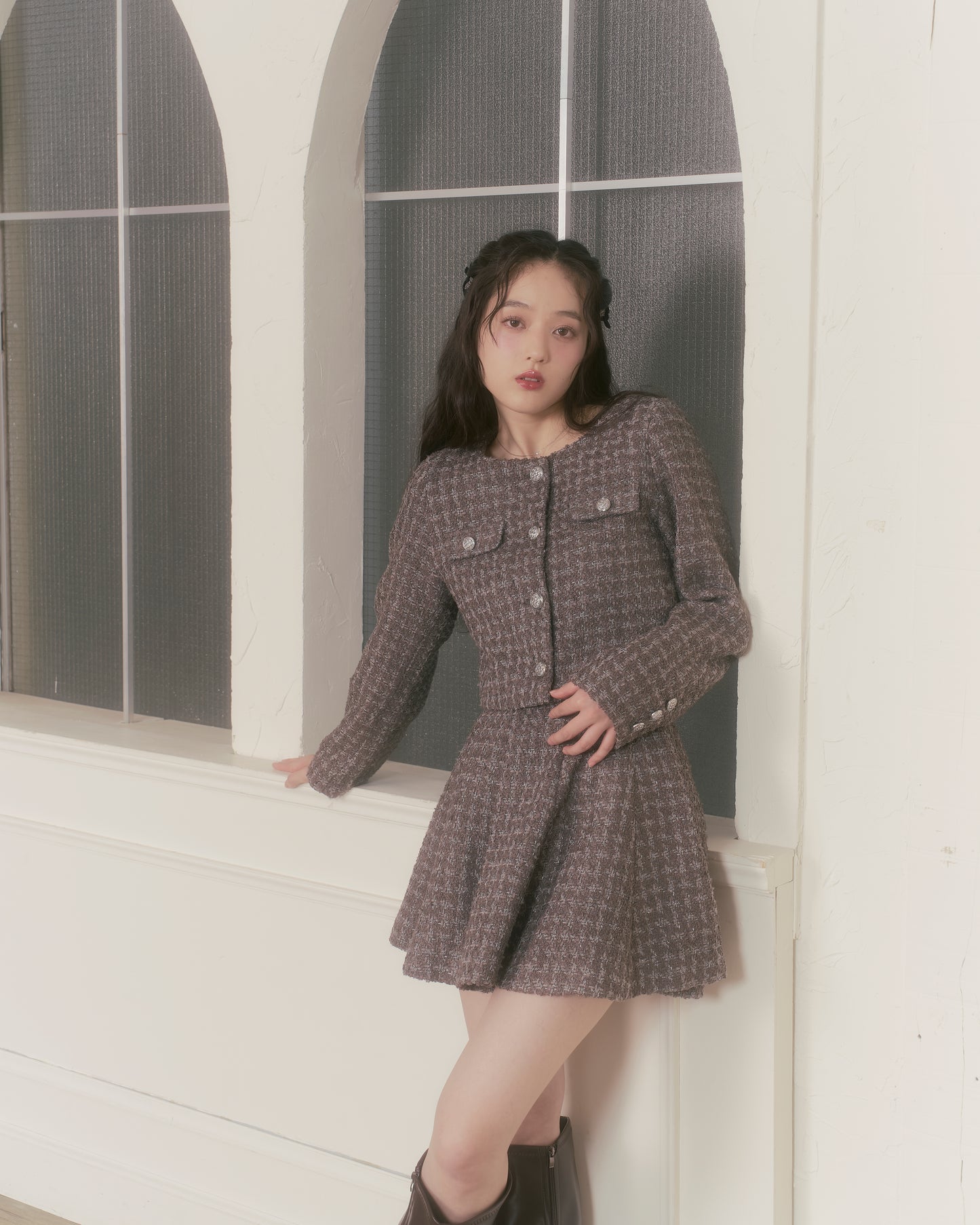 2way tweed like short jacket