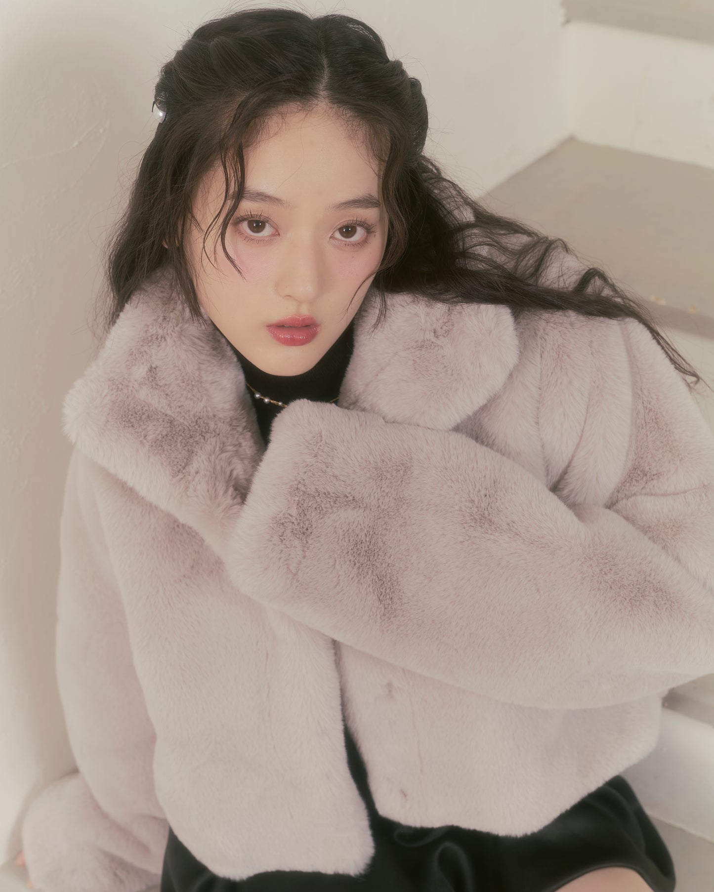 fluffy short eco fur coat
