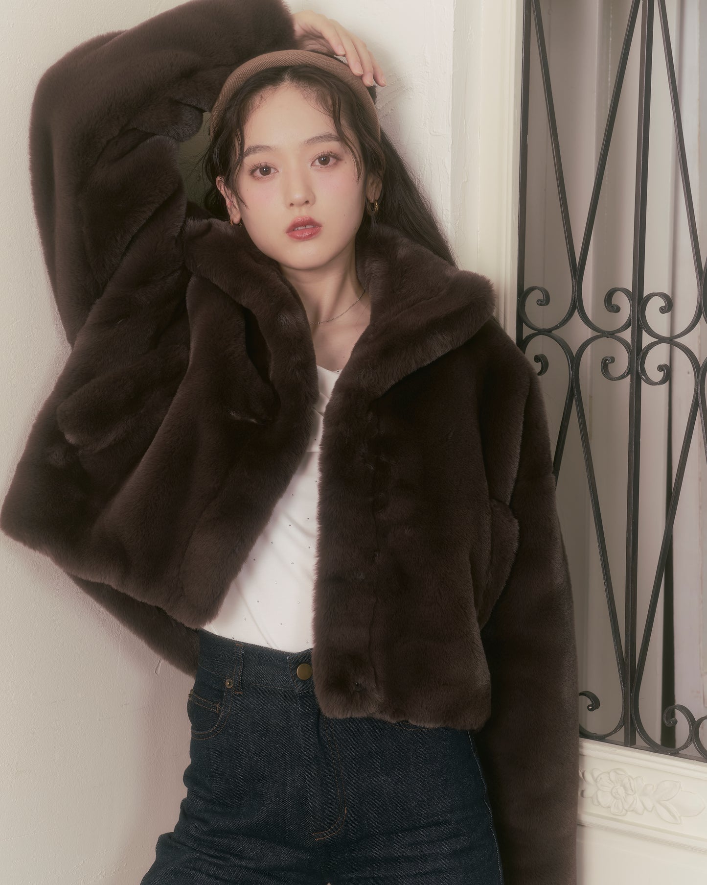 fluffy short eco fur coat