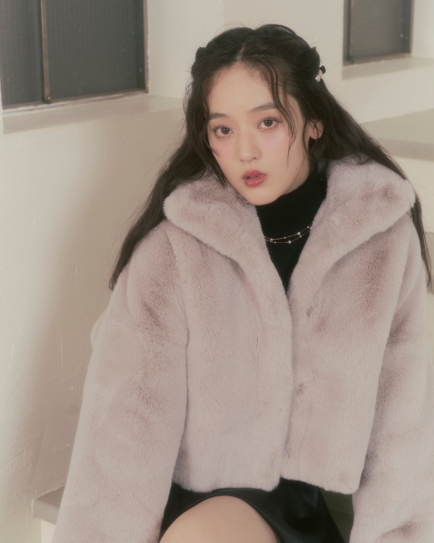 fluffy short eco fur coat