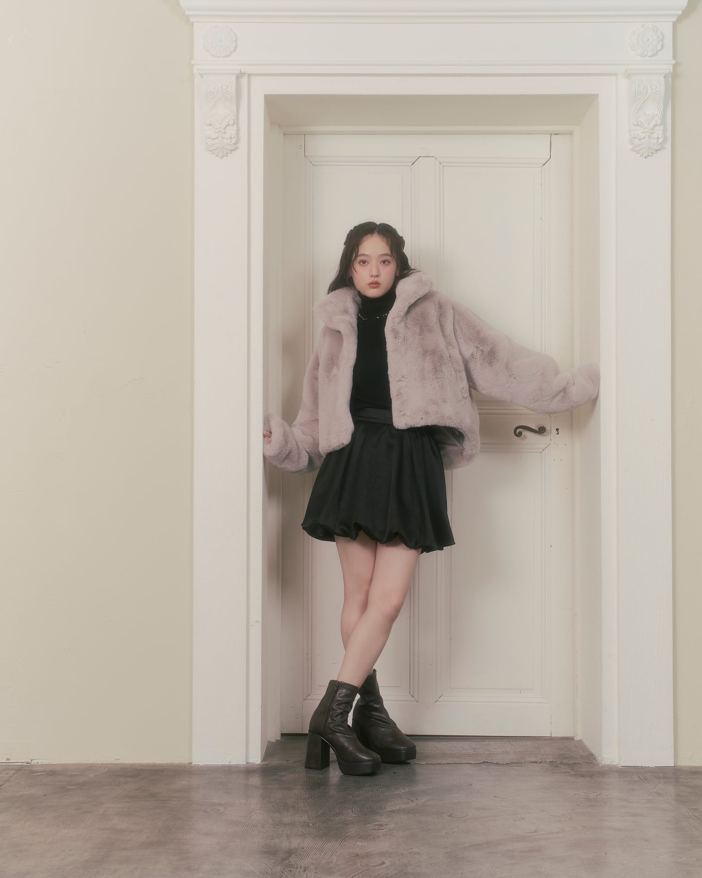 fluffy short eco fur coat