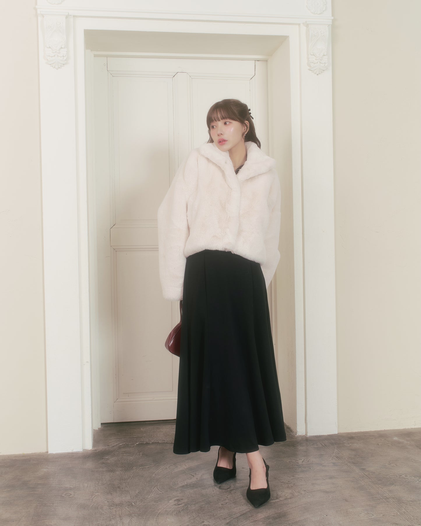 fluffy short eco fur coat