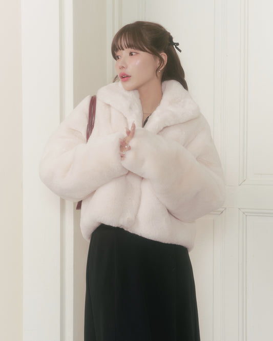 fluffy short eco fur coat
