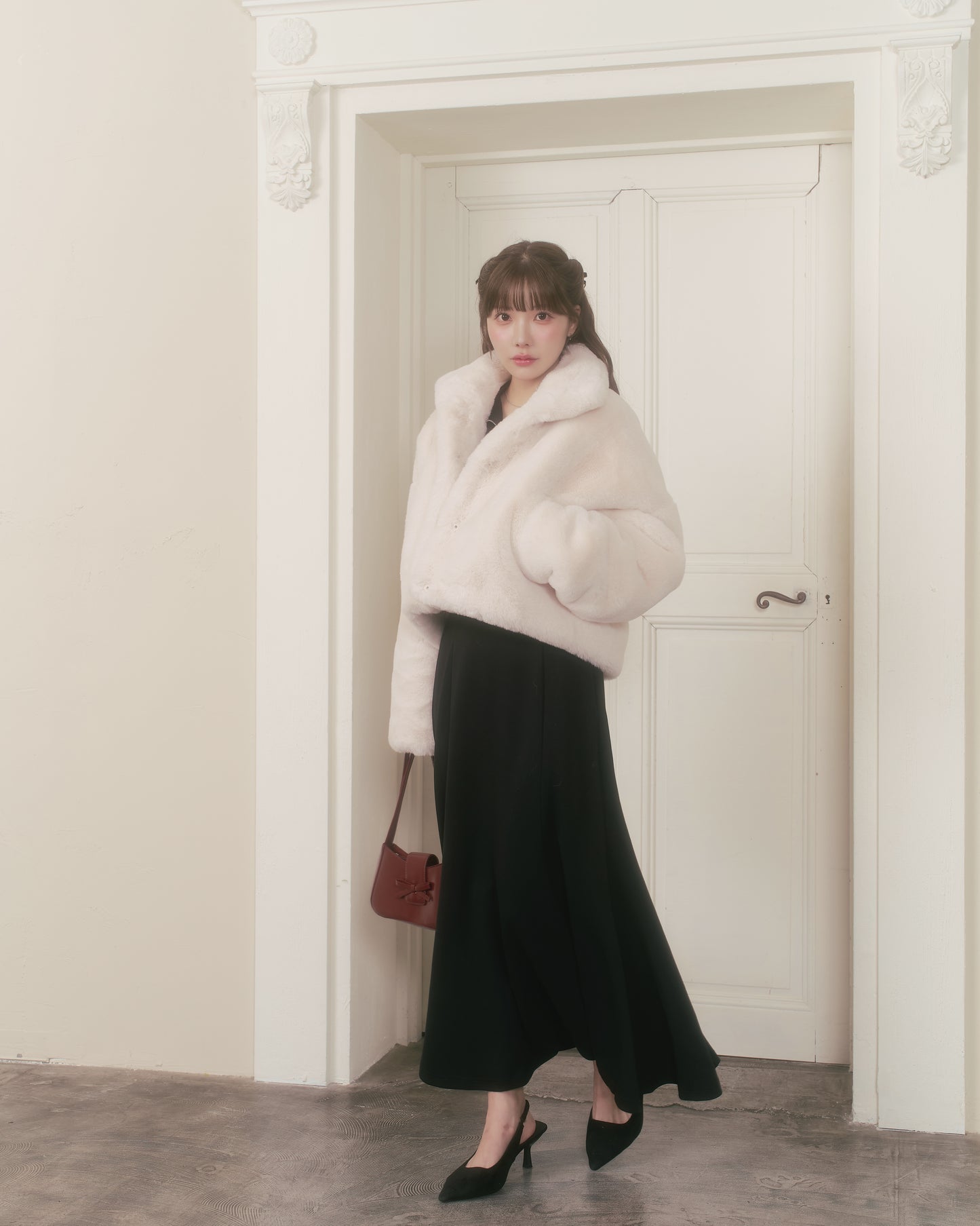 fluffy short eco fur coat