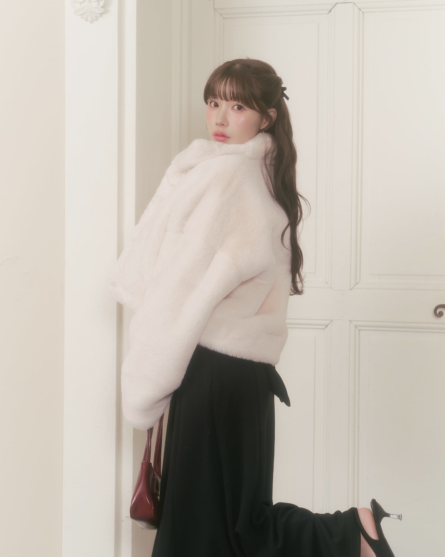 fluffy short eco fur coat