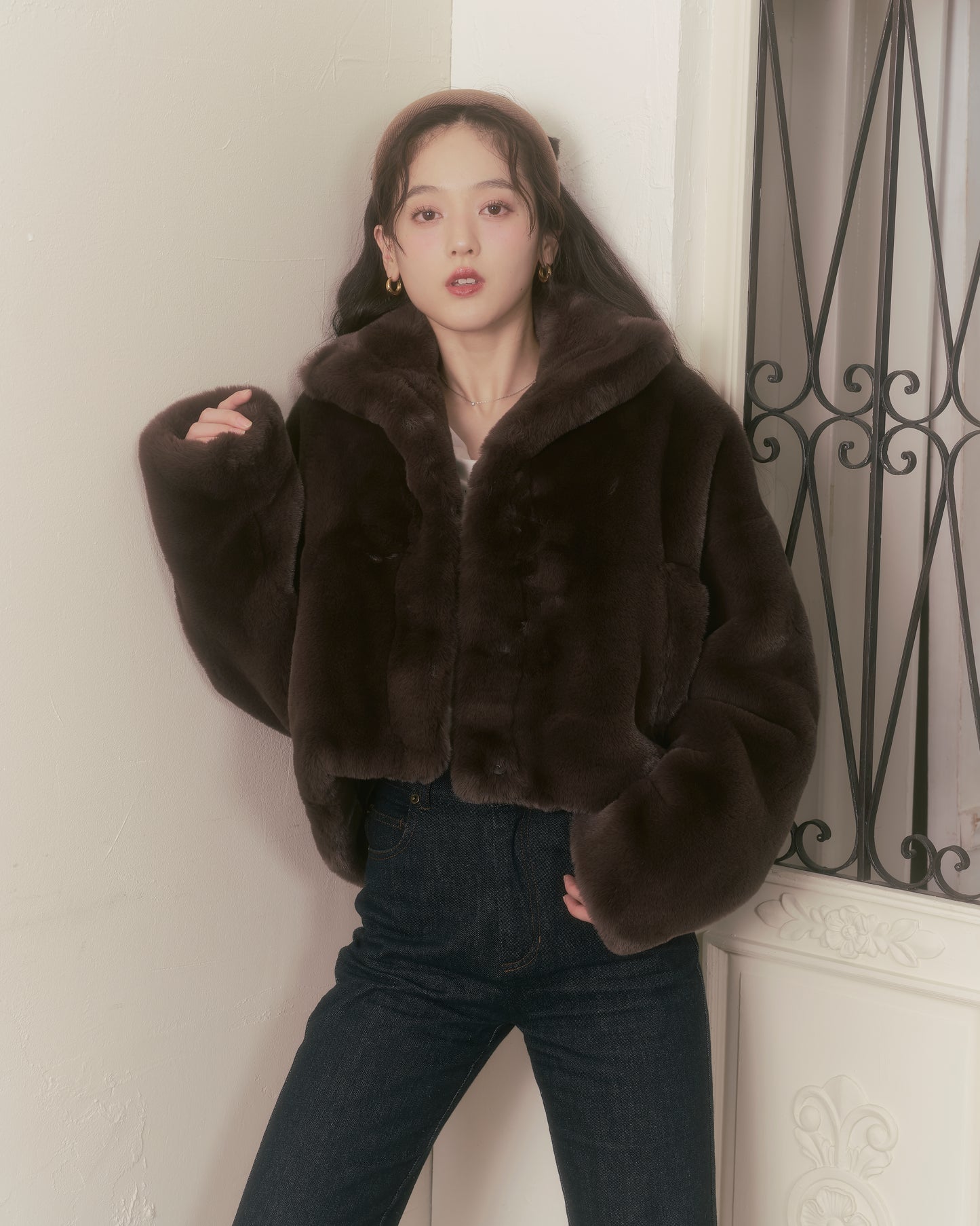 fluffy short eco fur coat