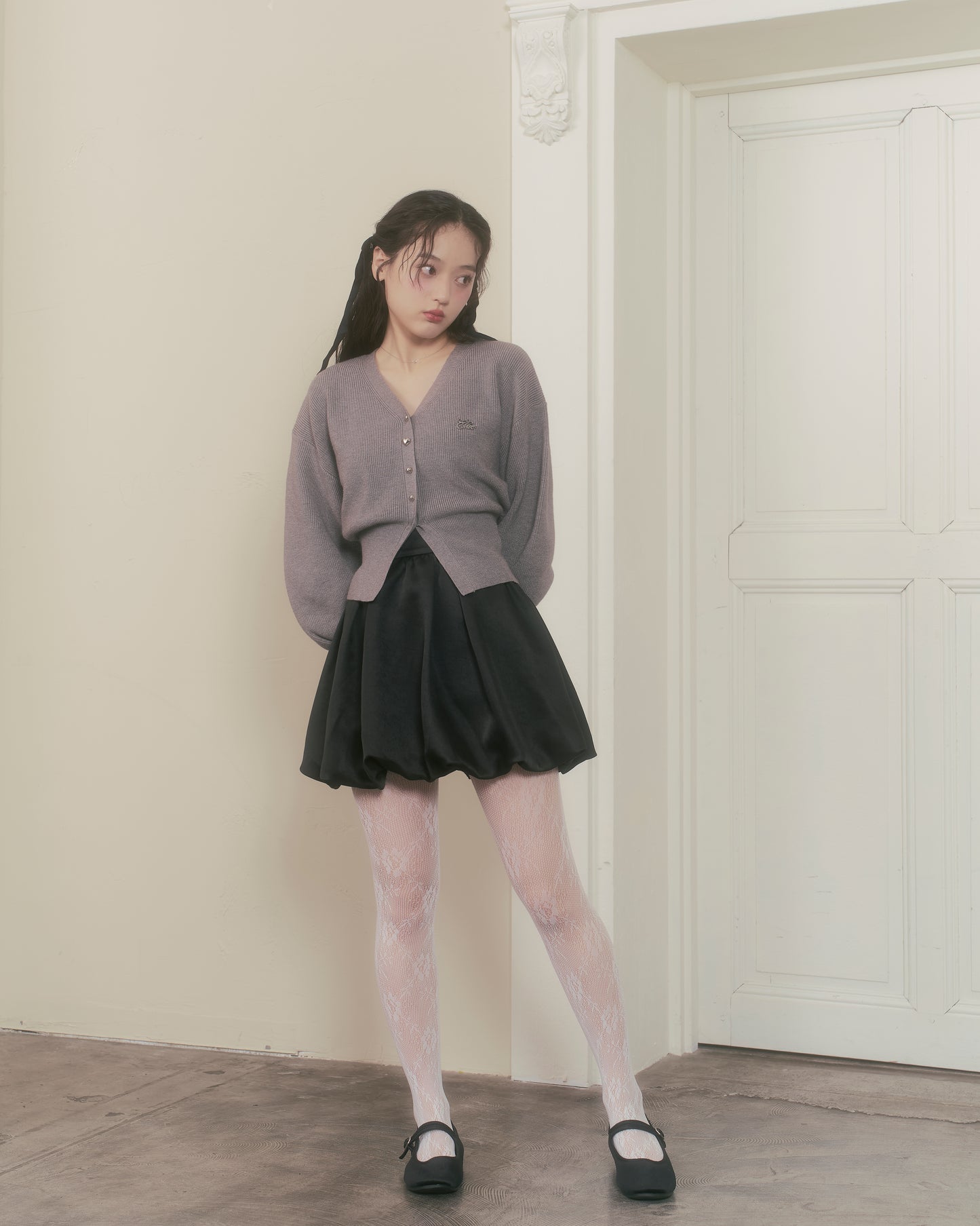 glossy balloon short skirt