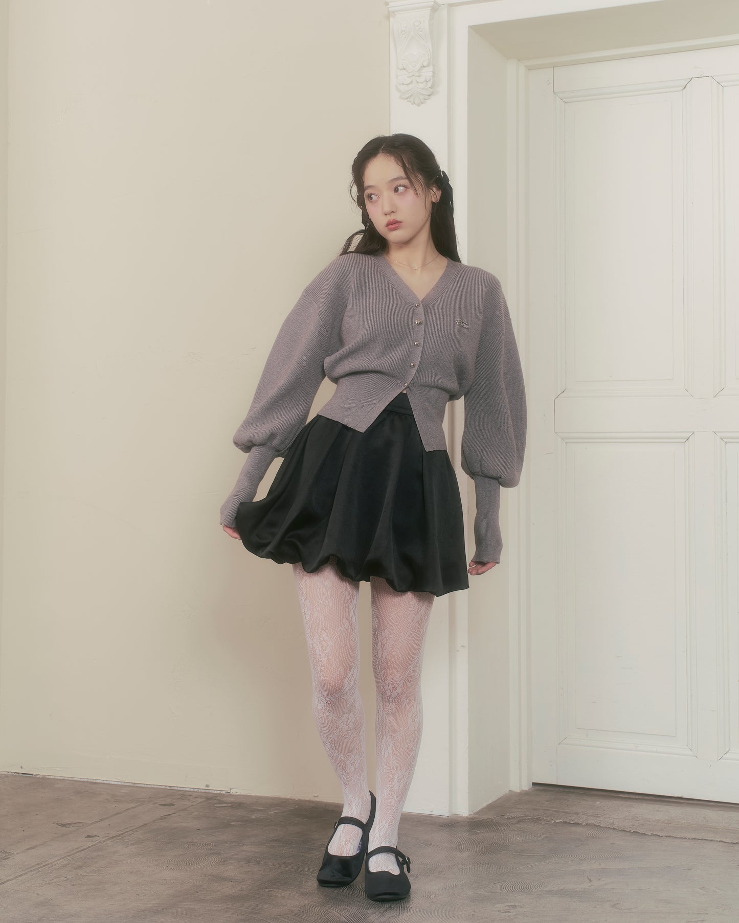 glossy balloon short skirt
