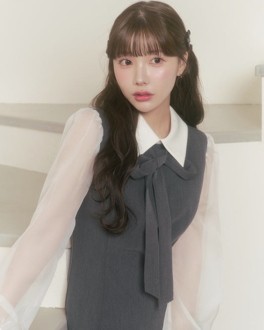 sheer sleeve flare one-piece