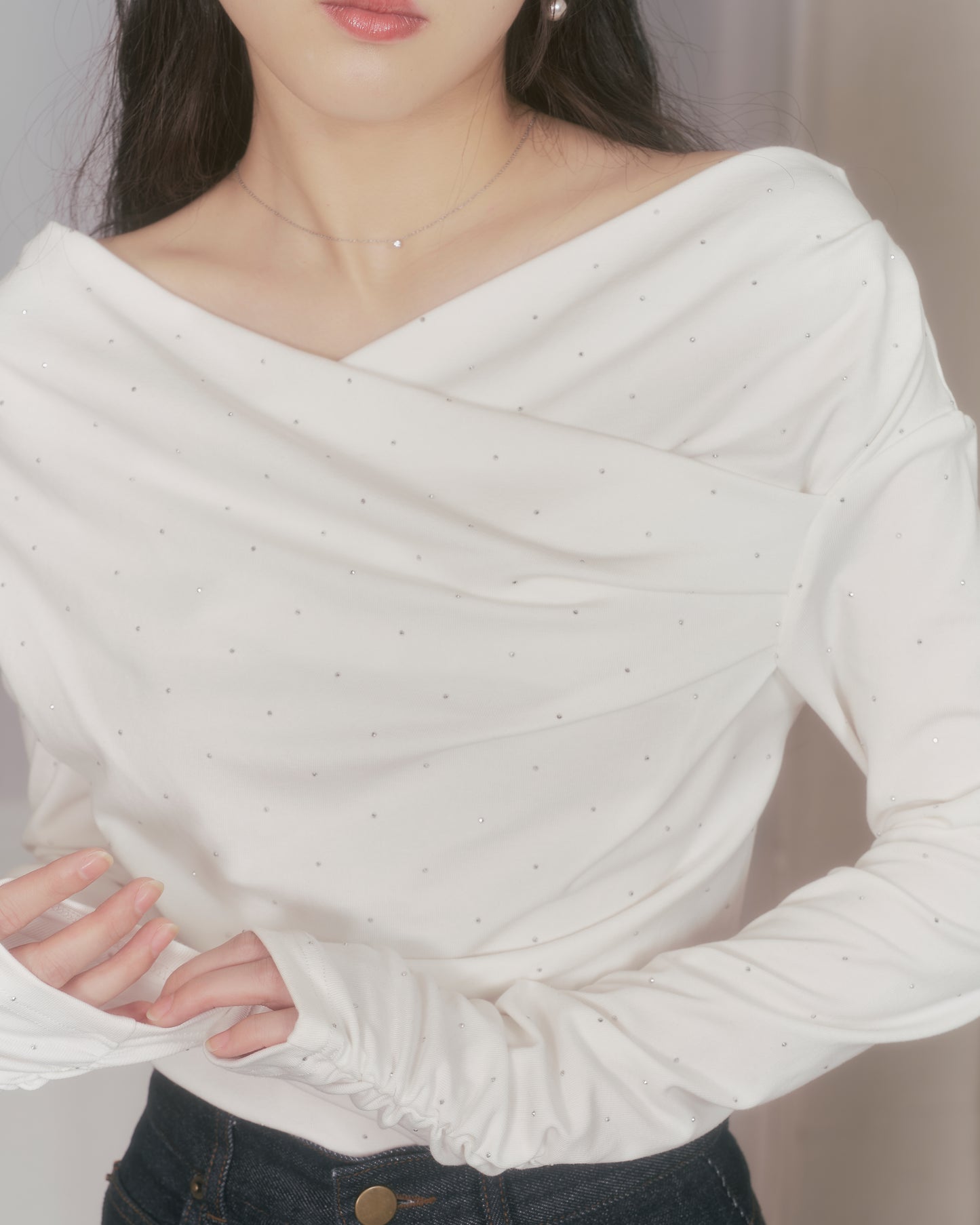 tear bijou off-shoulder tops