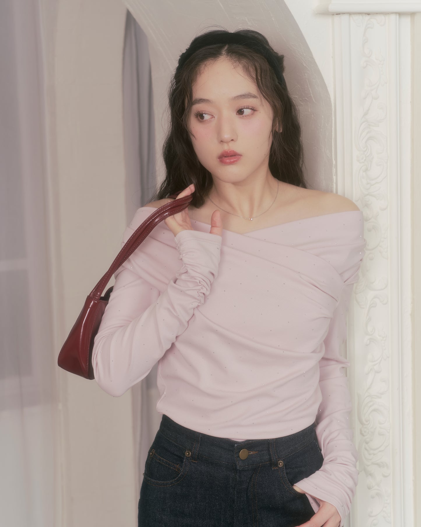 tear bijou off-shoulder tops