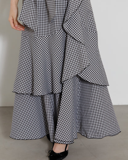 gingham check frill one-piece