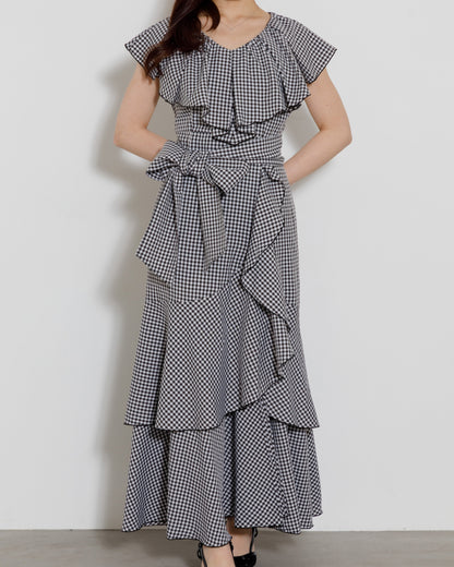 gingham check frill one-piece