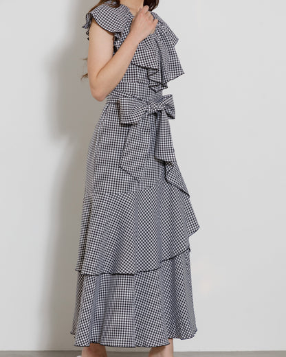 gingham check frill one-piece