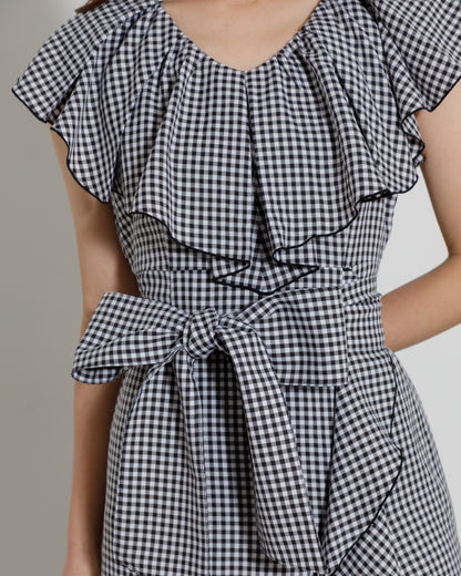 gingham check frill one-piece