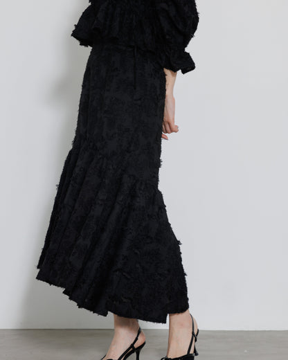 tiered fringe long skirt
