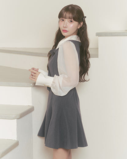sheer sleeve flare one-piece