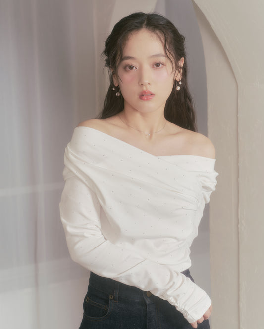 tear bijou off-shoulder tops