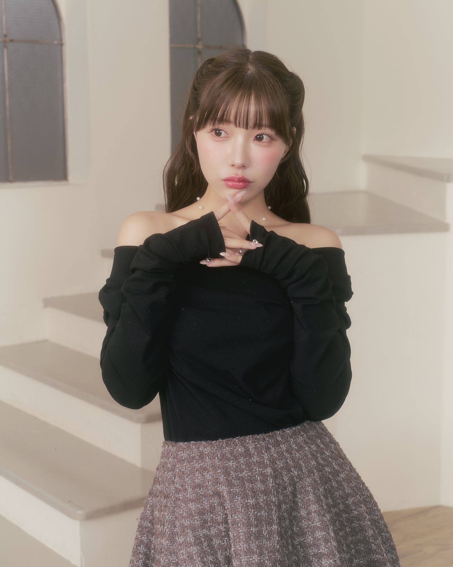 tear bijou off-shoulder tops